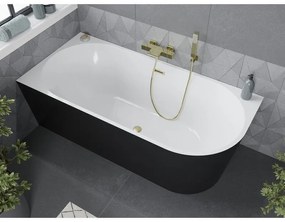 Mexen Mia, voľne stojaca rohová vaňa, lavá, 180 x 80 cm, biela-čierna, zlatý matný prepad, 52691808075L-55