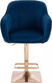 LuxuryForm DESIGN Barová stolička AVOLA VELUR na zlatej hranatej podstave - modrá