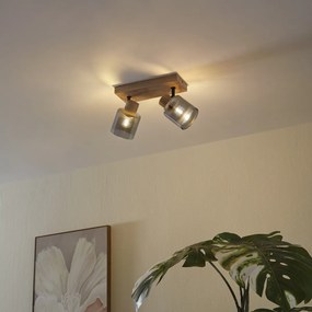 Inteligentný reflektor drevený s dymovým sklom 2-svetelný otočný a naklápací vrátane WiFi G45 - Gracy