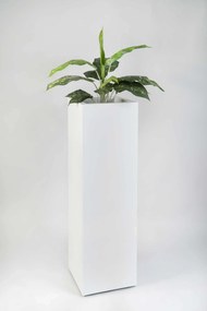Hranatý kvetináč BLOCK, výška 100 cm, materiál MDF, biely mat