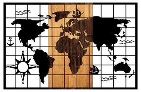 Nástenná dekorácia 90x58 cm mapa drevo/kov