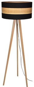 Stojacia lampa Terra, 1x drevené/čierne textilné tienidlo, drevo