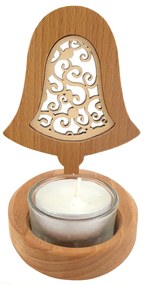 AMADEA Drevený svietnik zvonček s vkladom - ornament, masívne drevo, výška 10 cm