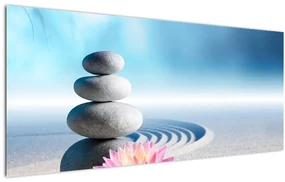 Obraz piesku, ľalie a spa kameňov (120x50 cm)