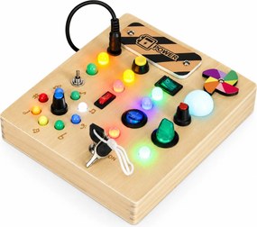 ECOTOYS Dřevěná interaktivní manipulační tabule s LED světly od 3 let