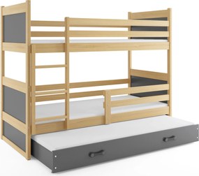 Poschodová posteľ s prístelkou RICO 3 200x90 Borovica - Grafitová