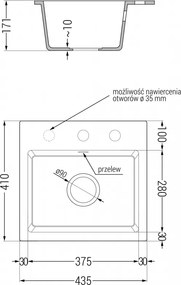 Mexen Milo, granitový drez 435x410x171 mm, 1-komorový, šedá s čiernym sifónom, 6505441000-71-B