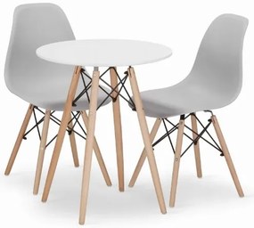 Jedálenská zostava TODI 60cm okrúhly stolový set biely + 2 stoličky OSAKA sivé