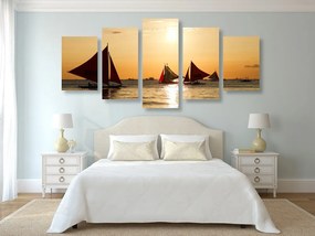 5-dielny obraz nádherný západ slnka na mori - 200x100