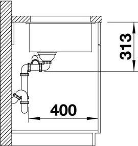 Blanco Subline 340/160-U, silgranitový drez pod pracovnú dosku 555x460x190 mm, drez vľavo, 1,5-komorový, sivá vulkán, BLA-527345