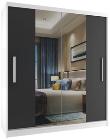 Šatníková skriňa 133 cm Belini biely mat / čierny mat s posuvnými dverami a zrkadlom  ME SZP2/2/W/B/0/AL