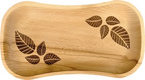 AMADEA Drevený servírovací podnos s motívom listov, masívne drevo, 30 cm