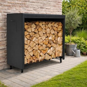 Stojan na drevo s krytom BestBerg BBFR-122C / 122 × 34 × 110 cm / čierna