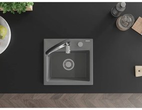 Mexen Milo, 1-komorový granitový drez 435x410x171 mm a drezová batéria Aster, šedá, 6505-71-73450-07