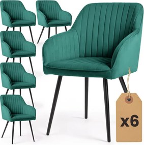 Sada šiestich jedálenských stoličiek FLORENCE zamatové, fľaškovo zelené / čierne nohy (6 ks)