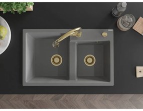 Mexen Tomas, 2-komorový granitový drez 800x500x190 mm a drezová batéria Elia, šedá, 6516-71-670101-50