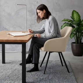 Sada šiestich otočných jedálenských stoličiek TURNO zamatové, béžové / čierne nohy (6 ks)