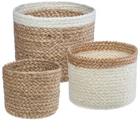 Okrúhle jutové koše SEAGRASS sada 3 ks, biela