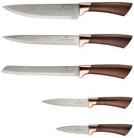 6 dielna sada nožov v elegantnom stojane v medenej farbe