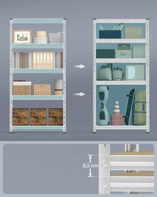 Veľkokapacitné Úložné Poličky, 2 ks, Garážový Poličkový Systém, 40 x 90 x 180 cm, Strieborná