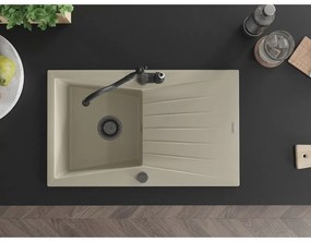 Mexen Cesar, 1-komorový granitový drez 775x470x190 mm a drezová batéria Carla, béžová, 6514-69-670700-70