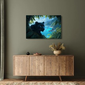Obraz - Čierny panter v džungli (90x60 cm)