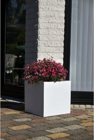 Samozavlažovací kvetináč BLOCK, sklolaminát, 40x40x40 cm, biely mat