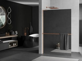 Mexen Kioto+ L, sprchová zástena Walk-In s poličkou a vešiakom 80 x 200 cm, 8mm sklo vzor zrkadlo, medený matný profil, 800-080-123-65-50