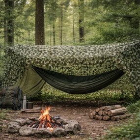 Maskovacia sieť – tieniaca kamuflážna clona + 100 sťahovacích pások Šírka: 200 cm | Dĺžka: 300 cm