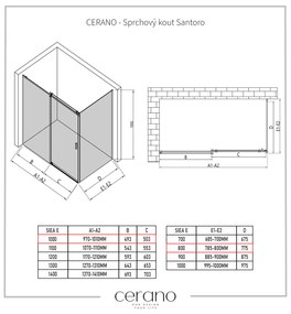 Cerano Santoro, sprchovací kút s posuvnými dverami 100(dvere) x 80(stena) x 195 cm, 6mm šedé sklo, čierny profil, CER-CER-425101
