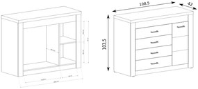 Komoda Indianapolis 108 cm dub craft bílý