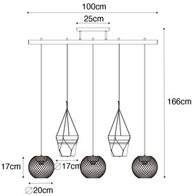 Priemyselné závesné svietidlo čierne 3-žiarovkové - Flor