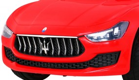 Detské auto Maserati Ghibli na batérie, červené + diaľkové ovládanie + pomalý štart + EVA + MP3, USB + LED