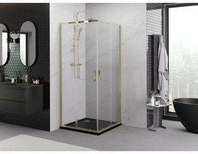 Mexen Exo, posuvný štvorcový sprchový kút 90 x 90 cm, číre sklo, zlatá, 8111-090-090-50-00