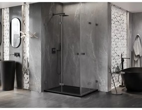 Mexen Lunar-F Duo, skladací sprchový kút 90 x 75 cm, 8mm číre sklo, grafitový profil, 836-090L-075P-95-00