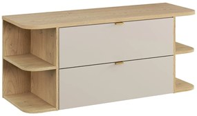 Závěsná skříňka pod umyvadlo Dalia Cashmere Ovalia s deskou 120 cm kašmírová/dub cremona