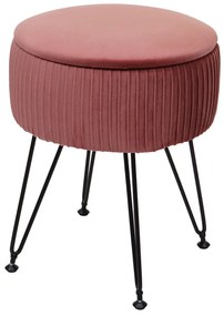 Taburetka s úložným priestorom K47 - zamat, v45 x Ø35 cm - Ružová / čierna