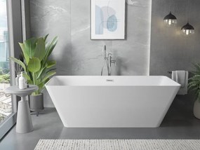 Mexen Velo Slim, voľne stojaca vaňa 170 × 75 cm, biela lesklá, chrómový prepad, 52811707500-01