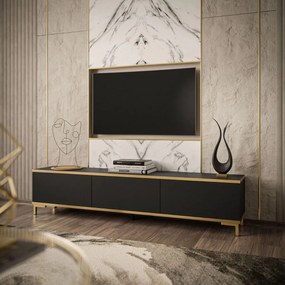 TV STOLÍK DION ČIERNY MATNÝ + ZLATÝ 175 cm ZÁVESNÝ / NOHY