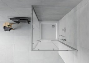 Mexen Rio, štvorcový sprchovací kút s posuvnými dverami 70(dvere) x 70(dvere) x 190 cm, 6mm sklo námraza, chrómový profil + biela sprchová vanička SLIM, 860-070-070-01-30-4010