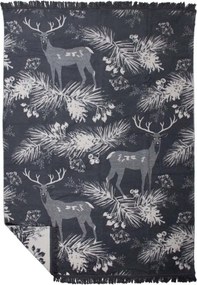 Šedý obojstranný pléd s jeleňami v lese Forest Deer XL – 150*200*3 cm