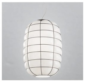 SIRU - Luster na lanku LANTERNA 1xE27/60W/230V pr. 32 cm čierna/biela benátske sklo