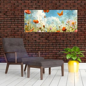 Obraz - Motýle na letnej lúke (120x50 cm)