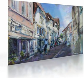 Sklenený obraz - Ulička starého mesta, akrylová maľba (70x50 cm)