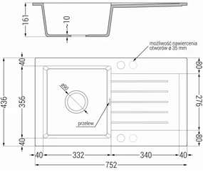 Mexen Pablo, granitový drez 752x436x161 mm, 1-komorový a drezová batéria Savita, čierna škvrnitá, 6510-76-672601-70-B