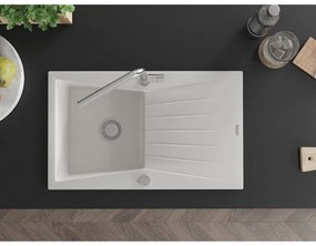 Mexen Cesar, 1-komorový granitový drez 775x470x190 mm a drezová batéria Flora, biela, 6514-20-670401-00