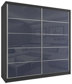Šatníková skriňa 133 cm Belini čierny mat / šedý lesk s posuvnými dverami BH SZP2/2/B/WI/5S/HI