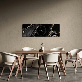 Obraz - Čierno-zlatý mramor (s hodinami) (90x30 cm)