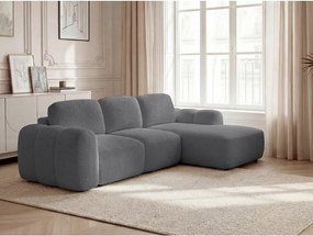 Sivá rozkladacia/s úložným priestorom rohová pohovka z textílie buklé (pravý roh/s leňoškou) Montaigne – Bobochic Paris