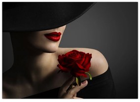 Sklenený obraz - Žena s ružou (70x50 cm)